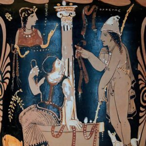 Oreste et Electre sur la tombe d'Agamemnon, vase du quatrième siècle avant JC © DR